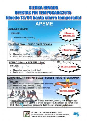 Promoción especial fin de temporada APEME Sierra Nevada