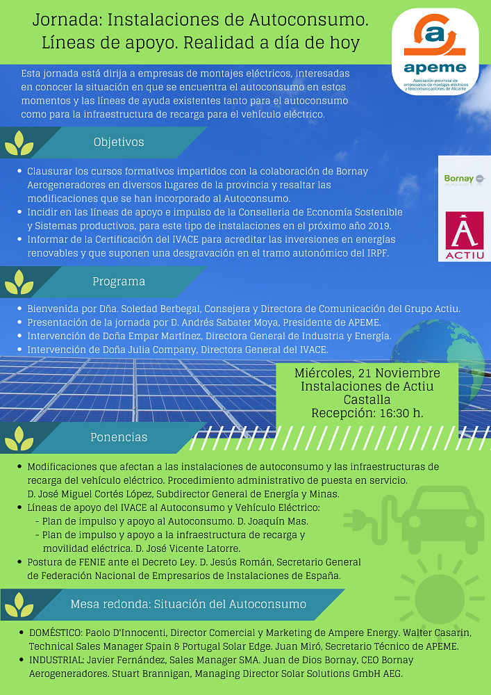 Jornada instalaciones de autoconsumo. líneas de apoyo. realidad a día de hoy