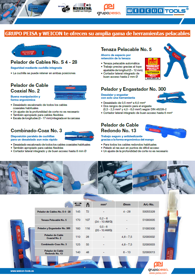 Grupo Peisa y Weicon te ofrecen una amplia gama de Herramientas Pelacables.