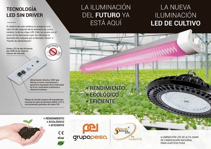 Iluminación led de alta gama para horticultura con Grupo Peisa y Gealed