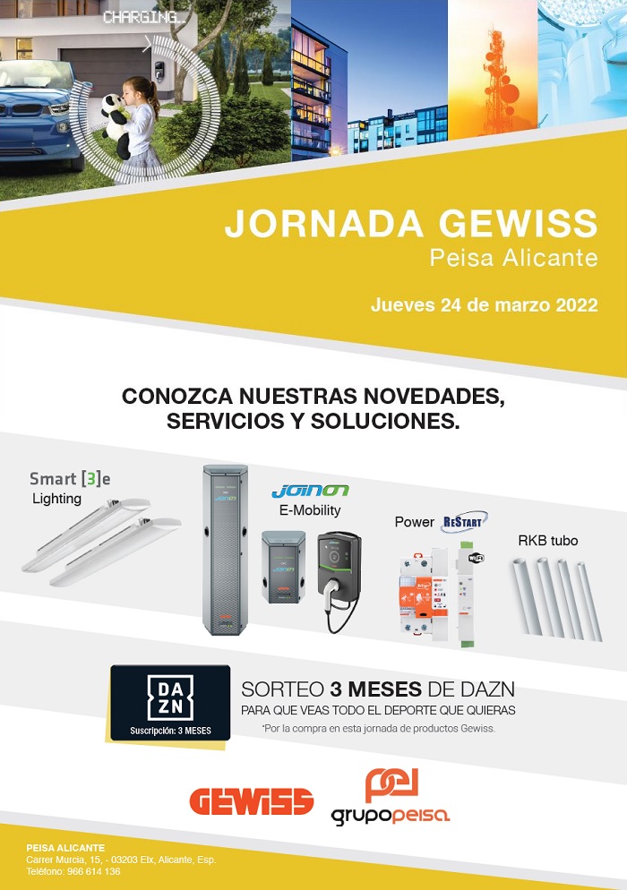 Día de Mostrador con Gewiss en Peisa Alicante. Jueves 24 de marzo. ¡¡Ven a conocer las últimas novedades, servicios y soluciones!!