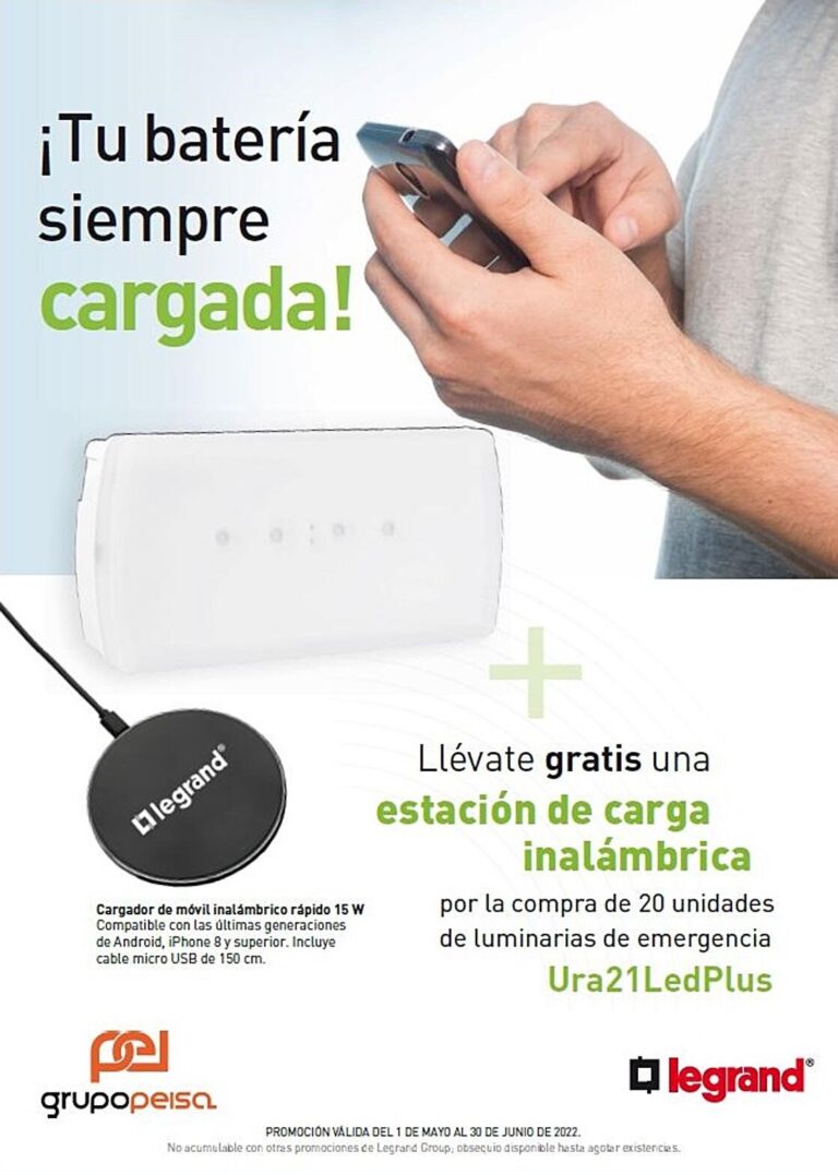 Llévate gratis un cargador móvil inalámbrico rápido con Grupo Peisa y Legrand