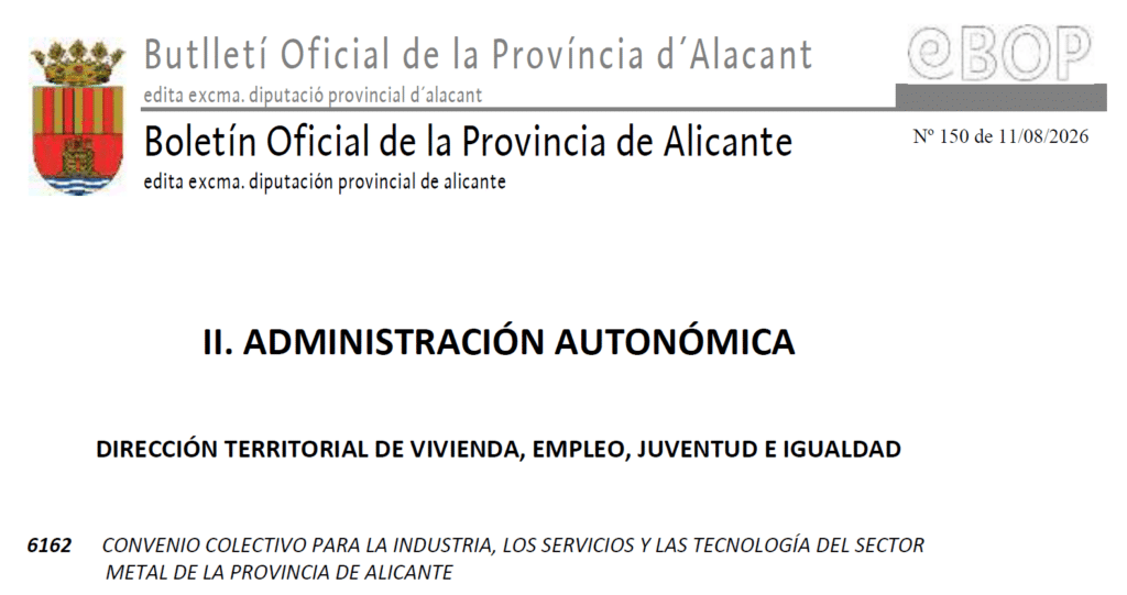 Convenio Colectivo para la Industria, los Servicios y las Tecnologías del sector del Metal de la provincia de Alicante
